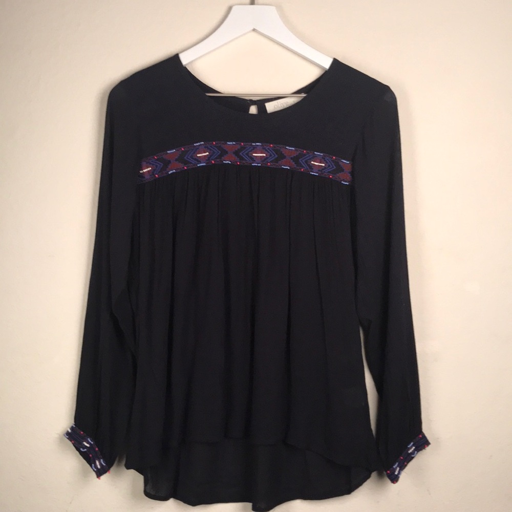 Olive & Oak Tunic Top w/ Beading Navy Blue Small